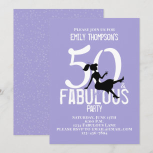 50 och Fabulous Chic Cute Party Girl Silhouette Inbjudningar