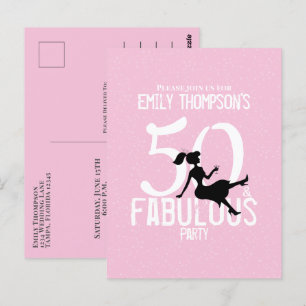 50 och Fabulous Chic Rosa Party Girl Silhouette Vykort
