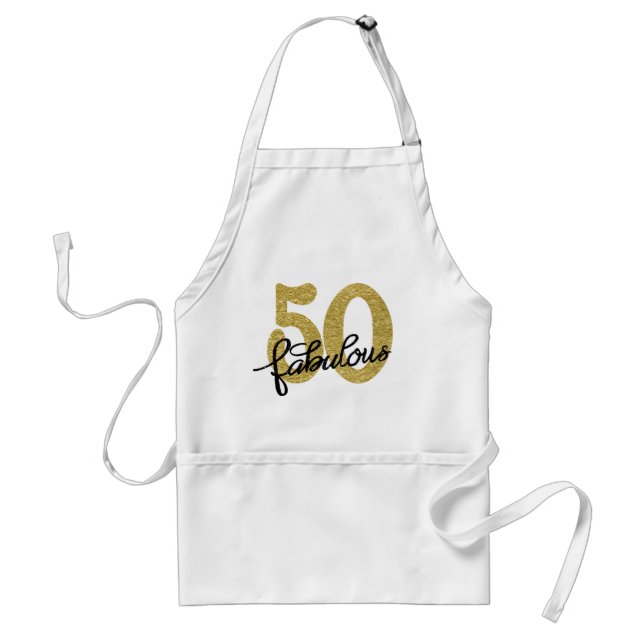50 och Fabulous | Classy Guld Black and White Förkläde (Framsidan)