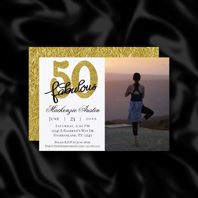 50 och Fabulous | Classy Guld Black and White Inbjudningar (Skapare uppladdad)