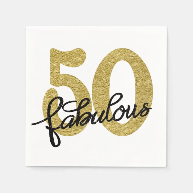 50 och Fabulous | Classy Guld Black and White Pappersservett (Framsidan)