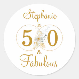 50 och Fabulous Custom Name 50 Birthday Runt Klistermärke