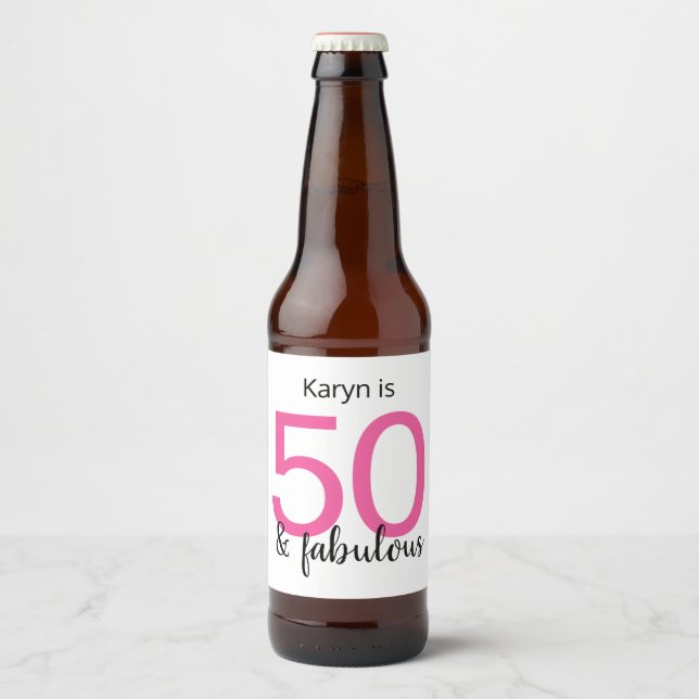 50 och Fabulous Dam 50:e Födelsedagsfesten Ölflaska Etikett (Framsida)