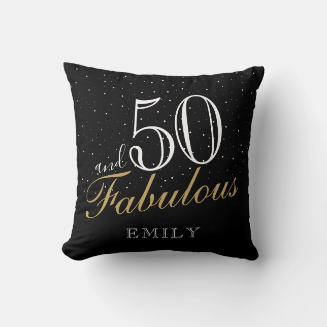 50 och Fabulous Elegant Black 50:e födelsedagen Kudde (Framsida)