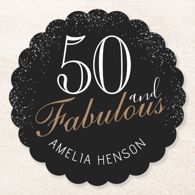 50 och Fabulous Elegant Black 50:e födelsedagen Underlägg Papper (Framsida)