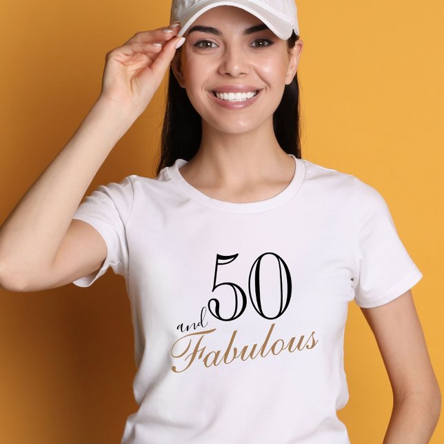 50 och Fabulous Elegant Black Script Birthday T Shirt (Skapare uppladdad)