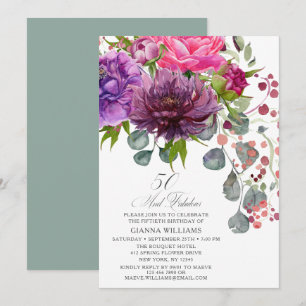 50 och Fabulous Elegant Blommigt 50:e födelsedagen Inbjudningar