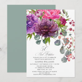 50 och Fabulous Elegant Blommigt 50:e födelsedagen Inbjudningar
