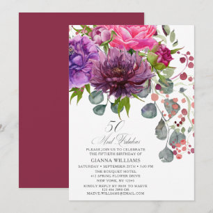 50 och Fabulous Elegant Blommigt 50:e födelsedagen Inbjudningar