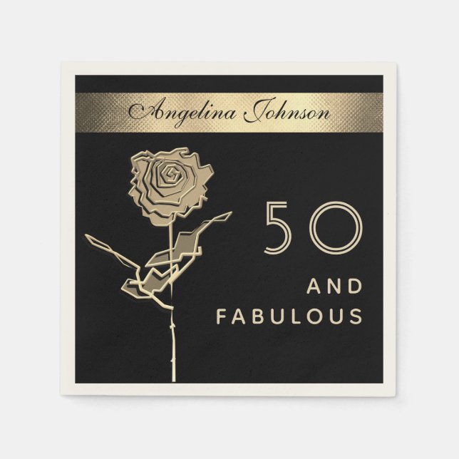 50 och Fabulous Elegant Glam Black and Guld Flower Pappersservett (Framsidan)