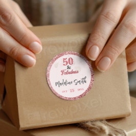 50 och Fabulous Elegant Gnistra Ro Rosa Glitter Runt Klistermärke