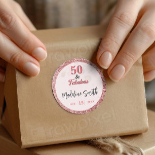 50 och Fabulous Elegant Gnistra Ro Rosa Glitter Runt Klistermärke