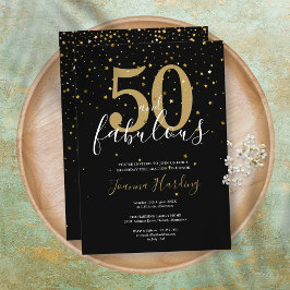 50 och Fabulous Elegant Guld Black 50:e födelsedag Inbjudningar