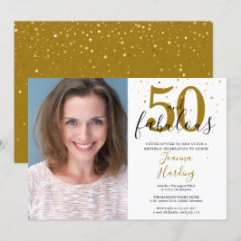 50 och Fabulous Elegant Guld Black Birthday Photo Inbjudningar