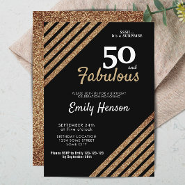 50 och Fabulous Elegant Guld Glitter 50:e födelsed Inbjudningar