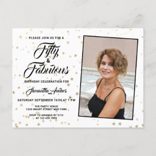 50 och Fabulous Elegant Guld Stars Photo Inbjudan Vykort