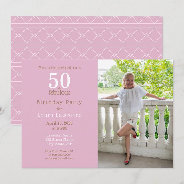 50 och Fabulous Elegant Lila 50:e Födelsedagsfeste Inbjudningar (Fram/baksida)