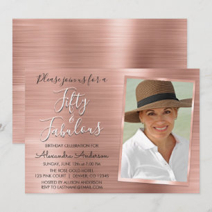 50 och Fabulous Elegant Ro Guld  Rosa Photo Inbjudningar