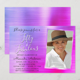 50 och Fabulous Elegant Rosa Lila Photo Inbjudningar