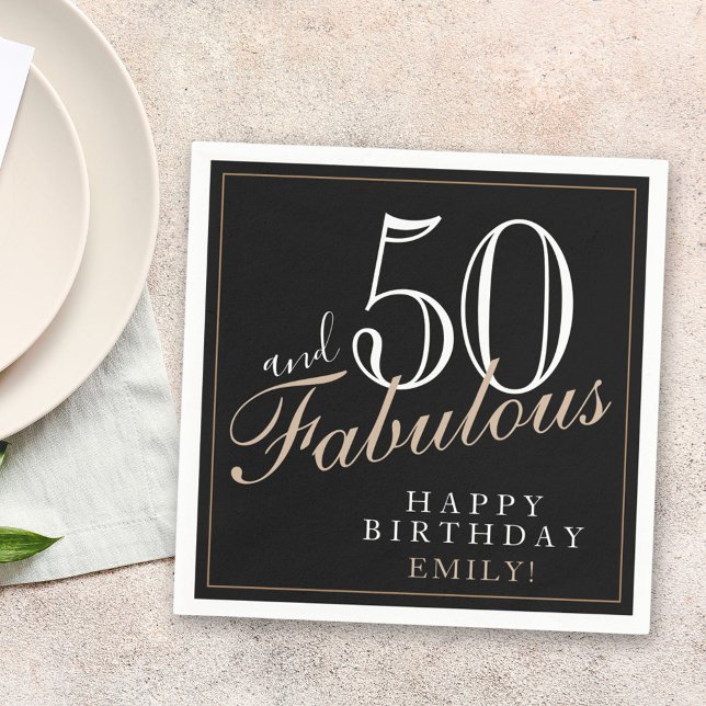 50 och Fabulous Elegant Script Black 50:e födelsed Pappersservett (Skapare uppladdad)