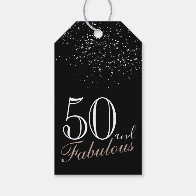 50 och Fabulous Elegant Script Black 50:e födelsed Presentetikett (Framsidan)