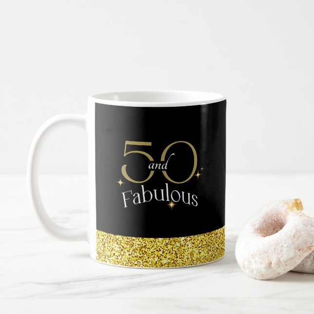 50 och Fabulous Elegant Script Black Guld Glitter Mugg (Med munk)
