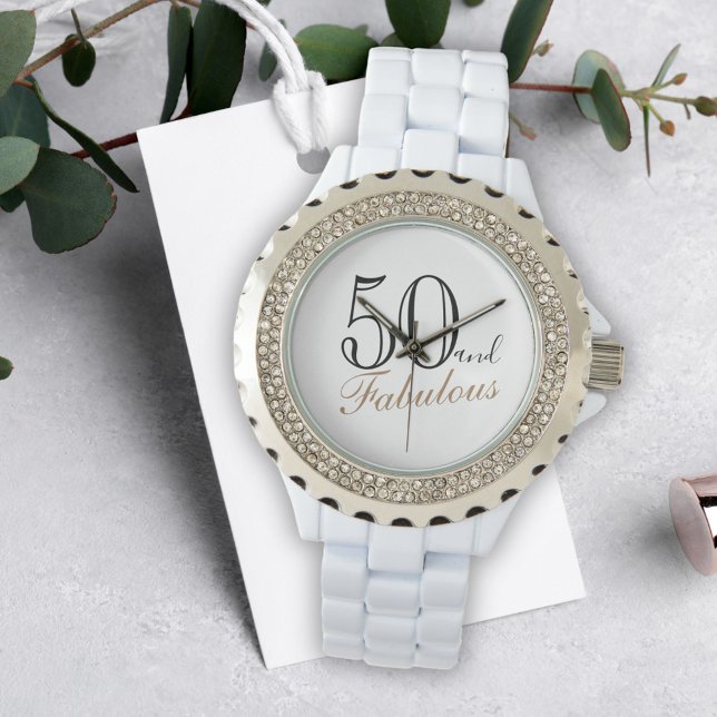 50 och Fabulous Elegant Script Woman 50:e födelsed Armbandsur (Skapare uppladdad)