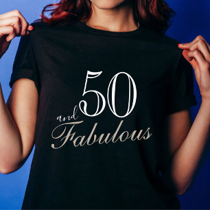 50 och Fabulous Elegant White Script Birthday T Shirt