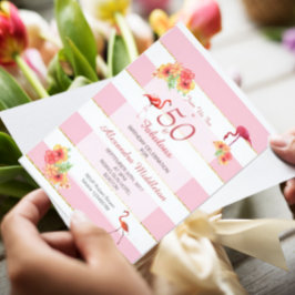 50 och Fabulous Flamingos Tropical Rosa Birthday Inbjudningar