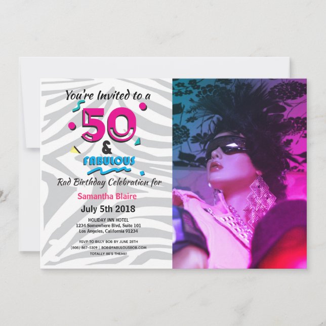 50- och Fabulous Födelsedagsfest 80s-inbjudan Inbjudningar (Framsida)