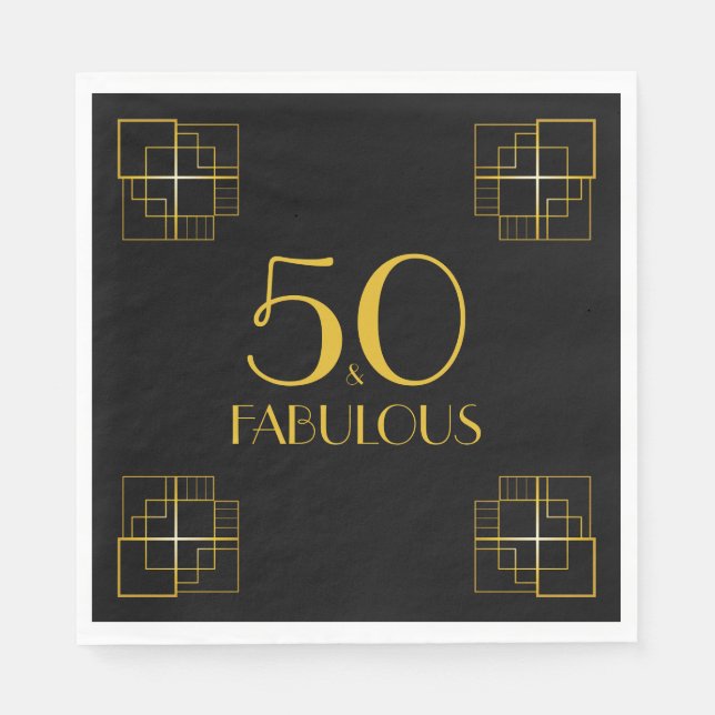 50 och Fabulous Födelsedagsfest Art Deco stil Pappersservett (Framsidan)