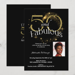 50 och Fabulous Födelsedagsfest Black White Guld Inbjudningar