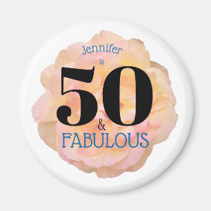 50 och Fabulous Födelsedagsfest Blek Peach Ro Magnet