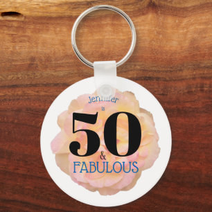 50 och Fabulous Födelsedagsfest Blek Peach Ro Nyckelring