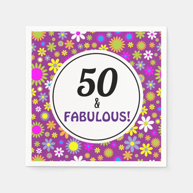 50 och Fabulous Födelsedagsfest Papper Napkins Pappersservett (Framsidan)