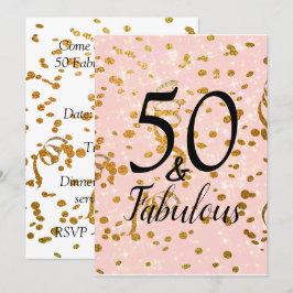 50 och Fabulous Födelsedagsfest Rosa Guld Confetti Inbjudningar