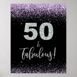 50 och Fabulous Födelsedagsfest Sign Black & Lila Poster