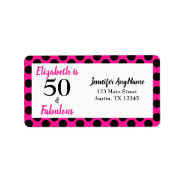50 och Fabulous Fold Rosa med Black Polka dots Adressetikett