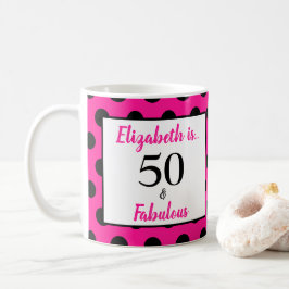 50 och Fabulous Fold Rosa med Black Polka dots Kaffemugg