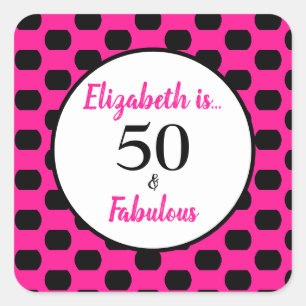 50 och Fabulous Fold Rosa Square Sticker Fyrkantigt Klistermärke