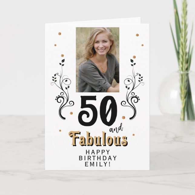 50 och Fabulous Foliage 50 Birthday Photo Kort (Framsida)