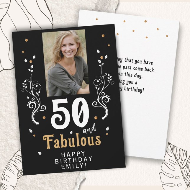 50 och Fabulous Foliage 50 Birthday Photo Kort (Skapare uppladdad)