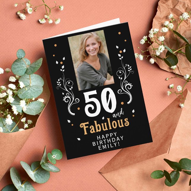 50 och Fabulous Foliage 50 Birthday Photo Kort (Skapare uppladdad)