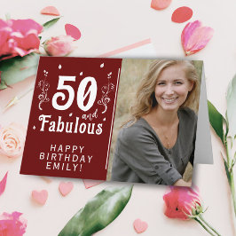50 och Fabulous Foliage Red 50 Birthday Photo Kort