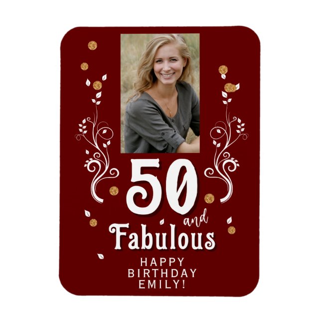 50 och Fabulous Foliage Red 50 Birthday Photo Magnet (Vertikal)