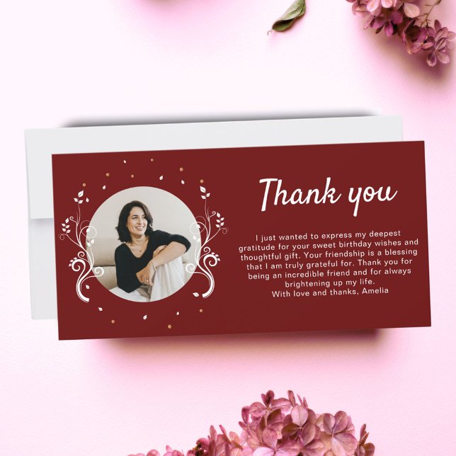 50 och Fabulous Foliage Red 50 Birthday Photo Tack Kort (Skapare uppladdad)