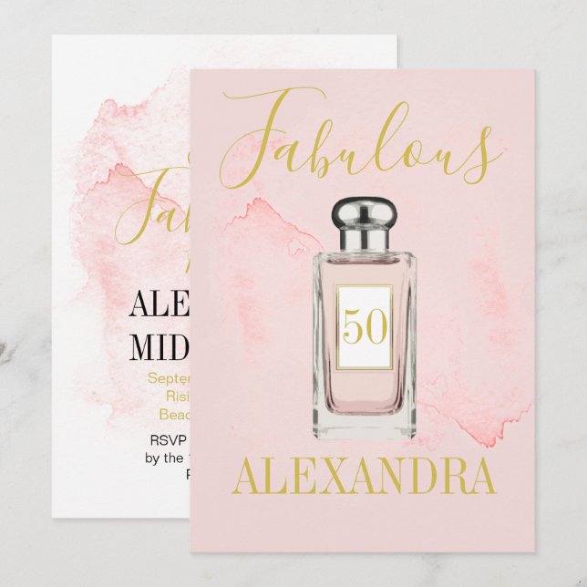 50 och Fabulous Fransk Chic Parfym Monogram Inbjudningar (Fram/baksida)