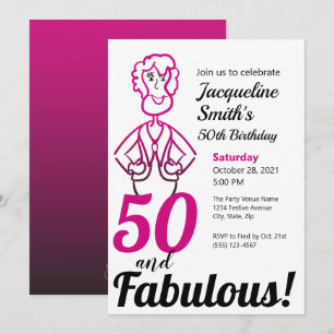 50 och Fabulous Funny Rosa och svart Dam Inbjudningar