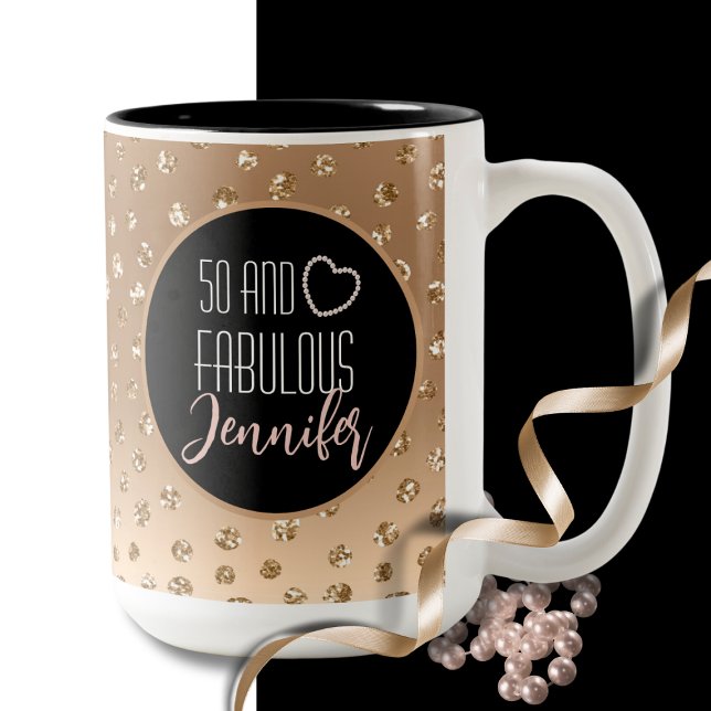 50 och Fabulous Glam Chic Girly Guld Black  Två-Tonad Mugg (Skapare uppladdad)