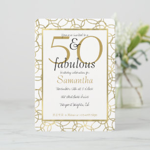 50 och Fabulous Glam Guld White Circles Party Inbjudningar